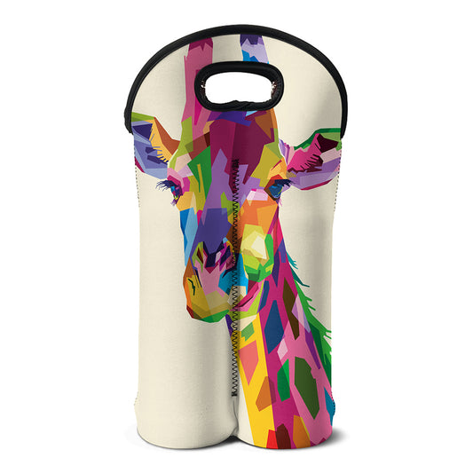 Colorful Giraffe Portrait Print Double Neoprene Wine Tote