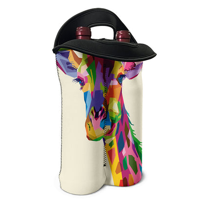 Colorful Giraffe Portrait Print Double Neoprene Wine Tote