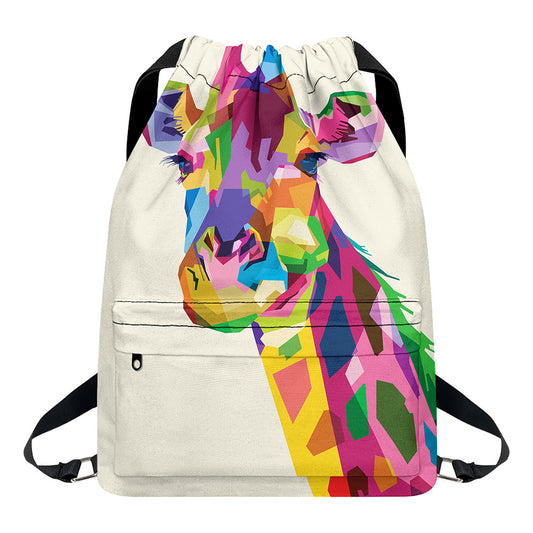 Colorful Giraffe Portrait Print Drawstring Backpack