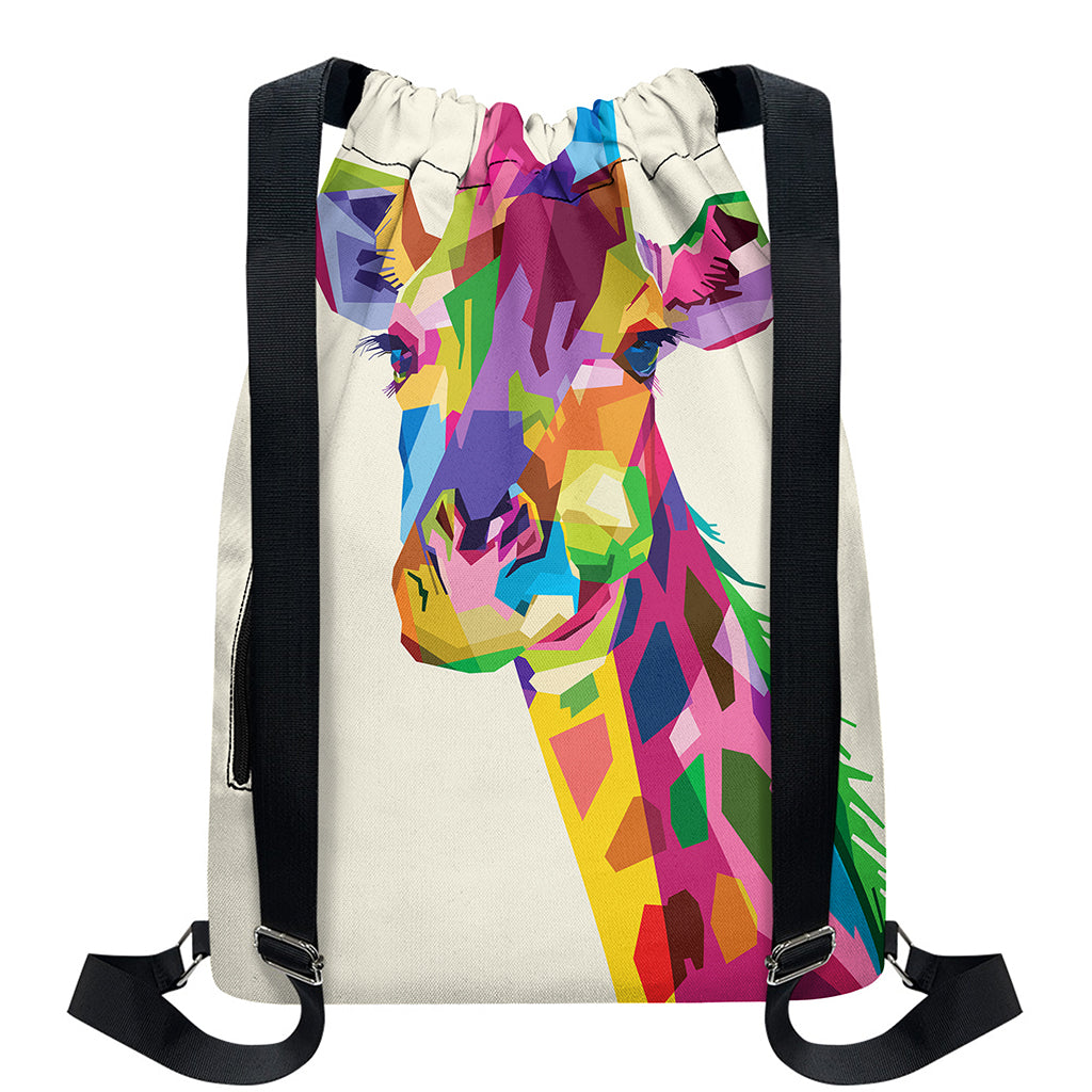 Colorful Giraffe Portrait Print Drawstring Backpack