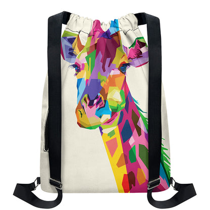 Colorful Giraffe Portrait Print Drawstring Backpack