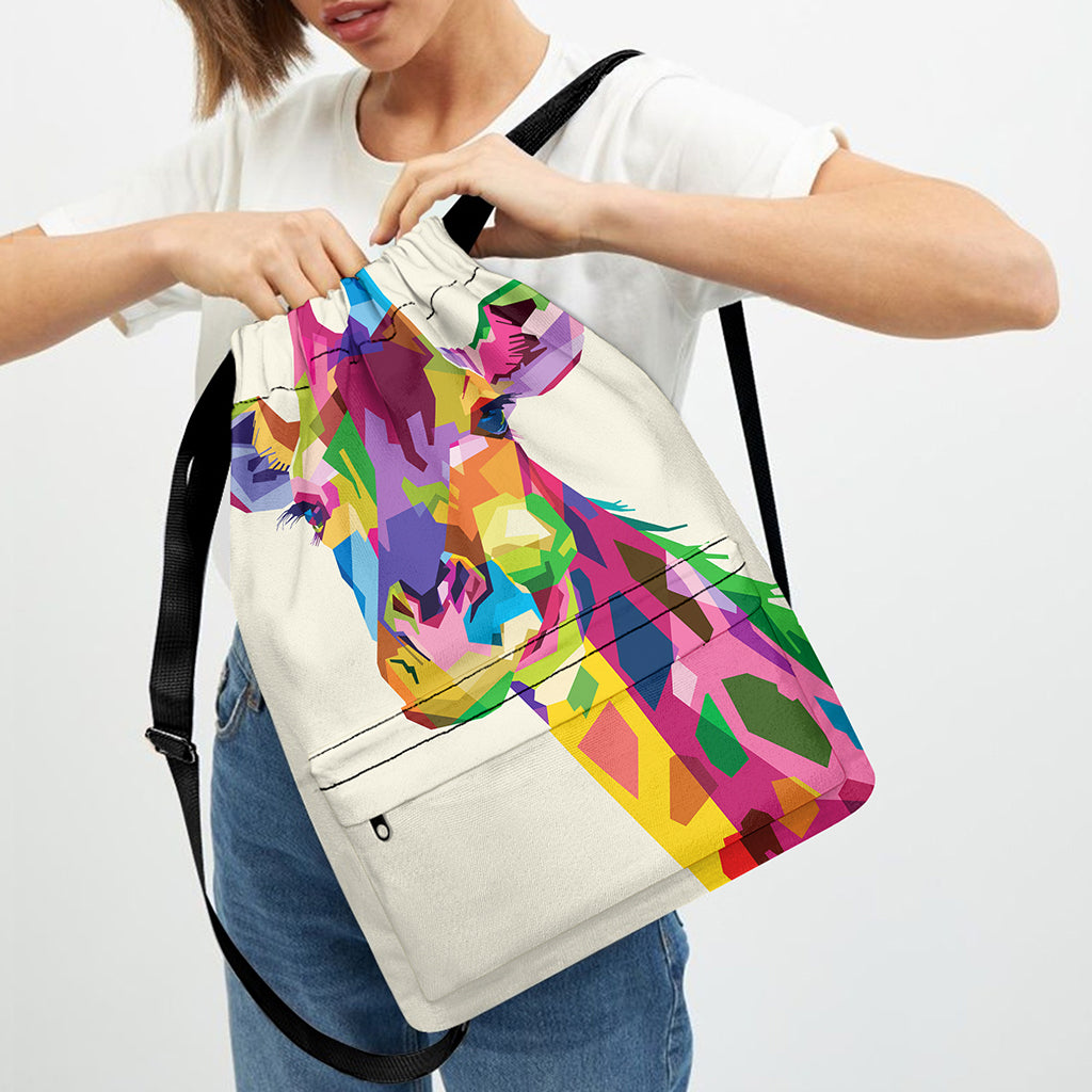 Colorful Giraffe Portrait Print Drawstring Backpack