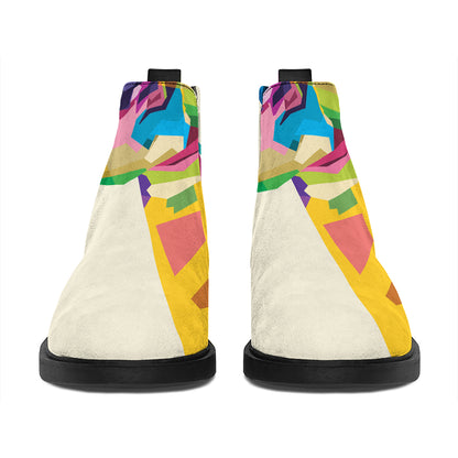 Colorful Giraffe Portrait Print Flat Ankle Boots