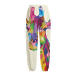 Colorful Giraffe Portrait Print Fleece Lined Knit Pants