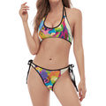 Colorful Giraffe Portrait Print Halter Scoop Tie Side Bikini