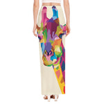 Colorful Giraffe Portrait Print High Slit Maxi Skirt
