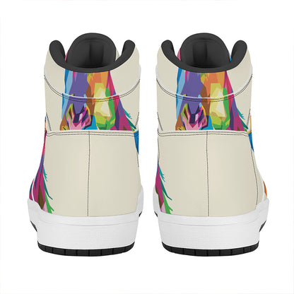 Colorful Giraffe Portrait Print High Top Leather Sneakers