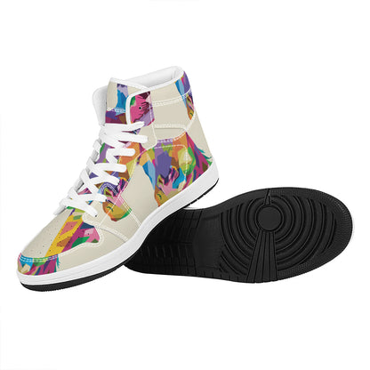 Colorful Giraffe Portrait Print High Top Leather Sneakers
