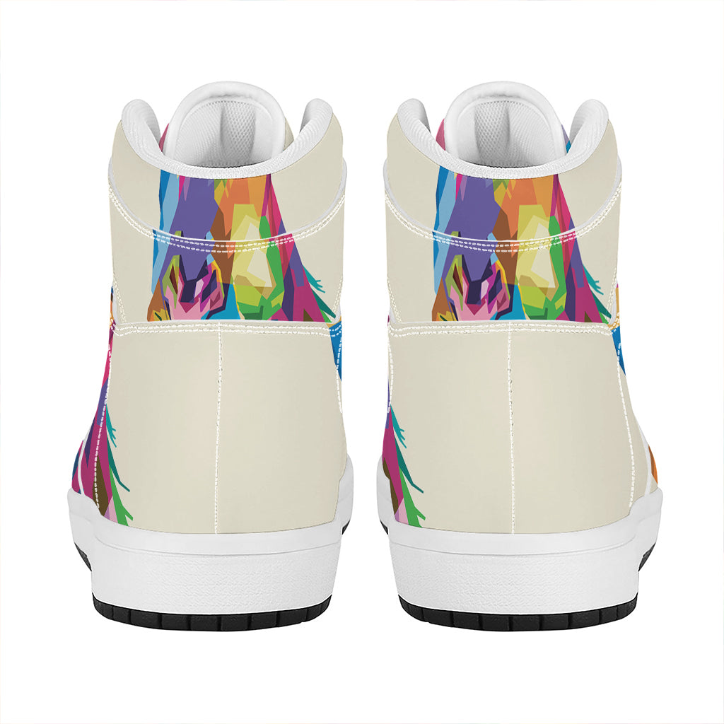 Colorful Giraffe Portrait Print High Top Leather Sneakers