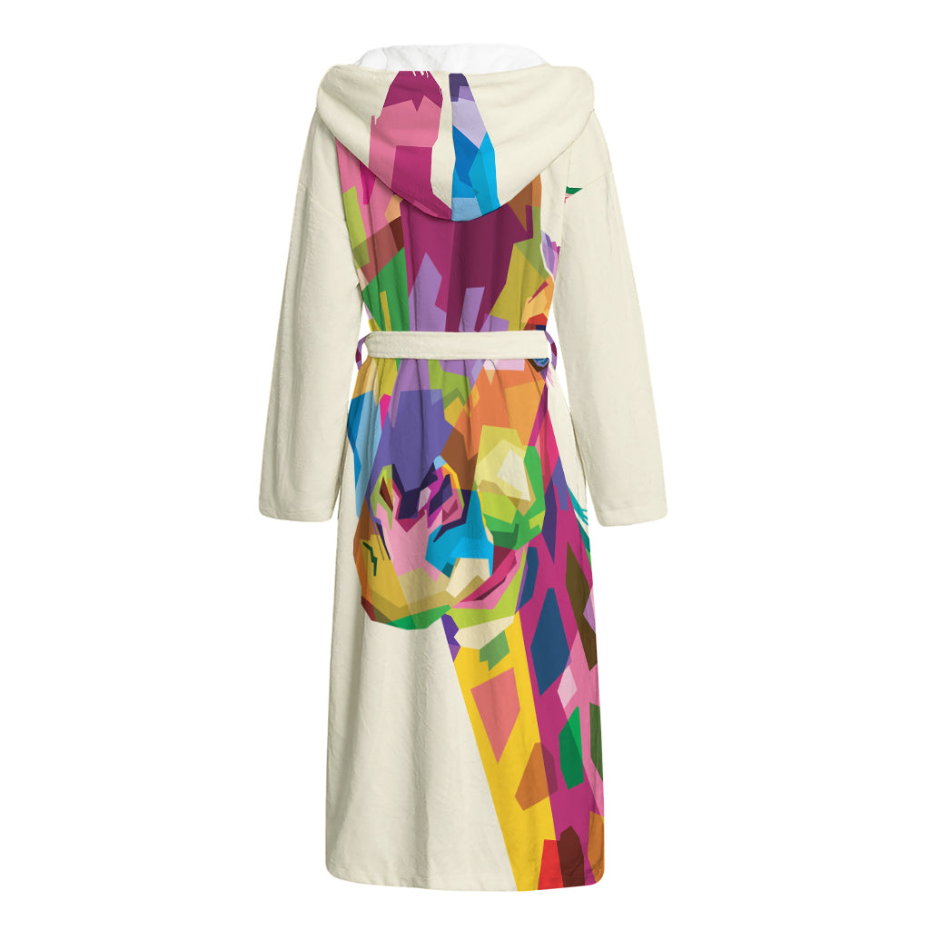 Colorful Giraffe Portrait Print Hooded Bathrobe