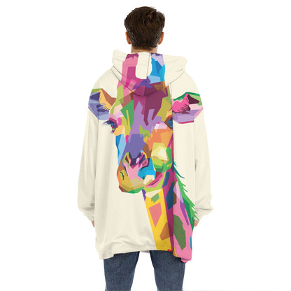 Colorful Giraffe Portrait Print Hoodie Blanket