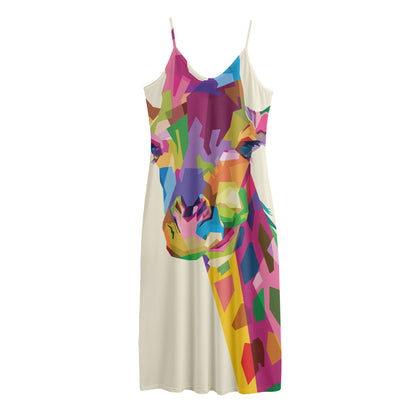 Colorful Giraffe Portrait Print Jersey Midi Cami Dress