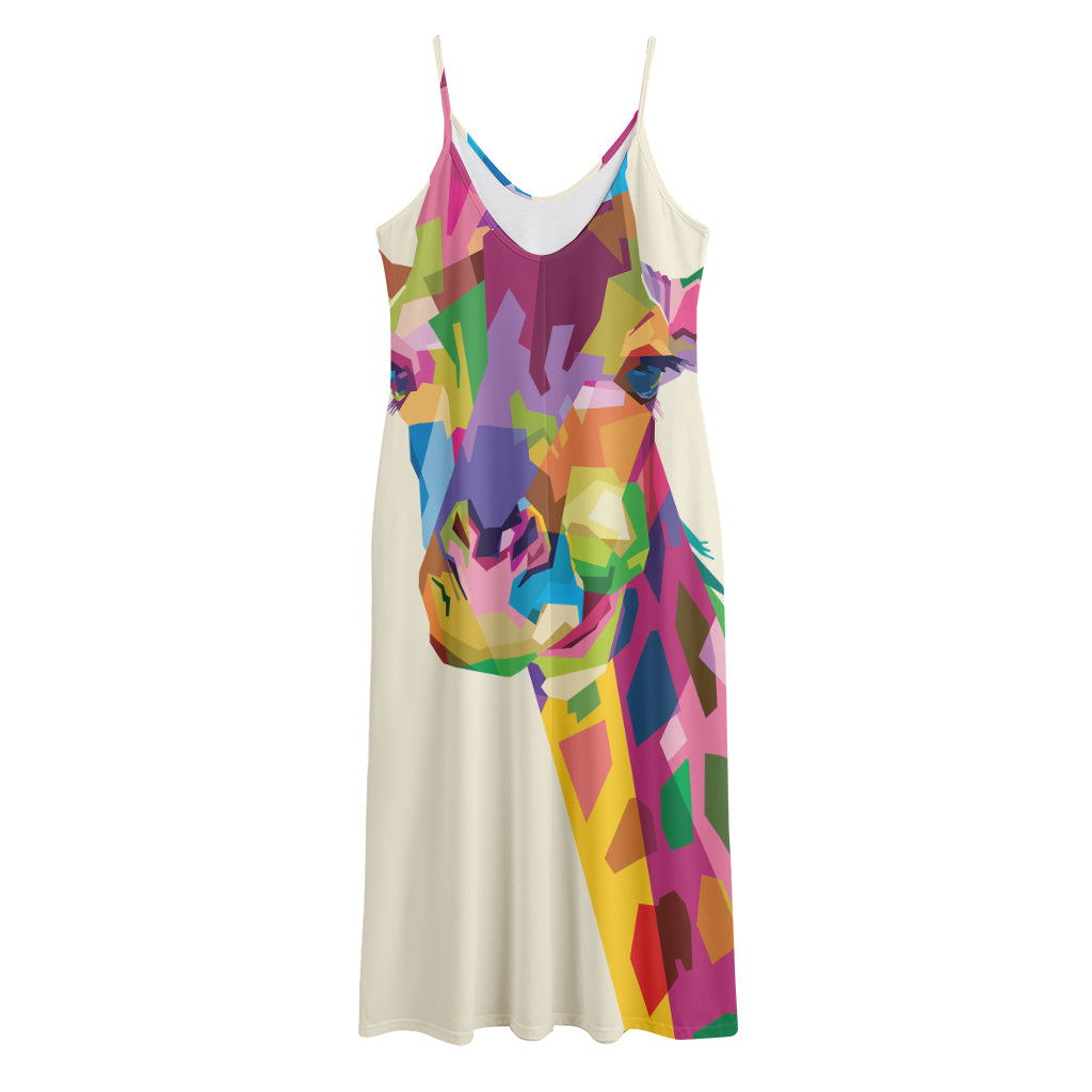 Colorful Giraffe Portrait Print Jersey Midi Cami Dress