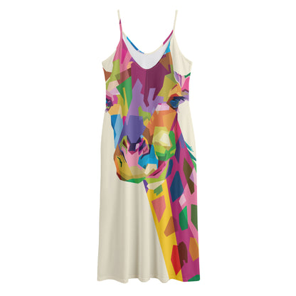 Colorful Giraffe Portrait Print Jersey Midi Cami Dress
