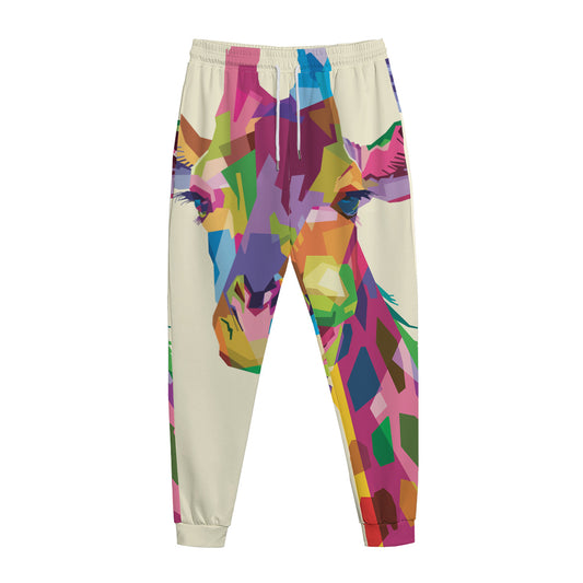 Colorful Giraffe Portrait Print Jogger Pants