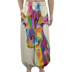 Colorful Giraffe Portrait Print Lantern Pants