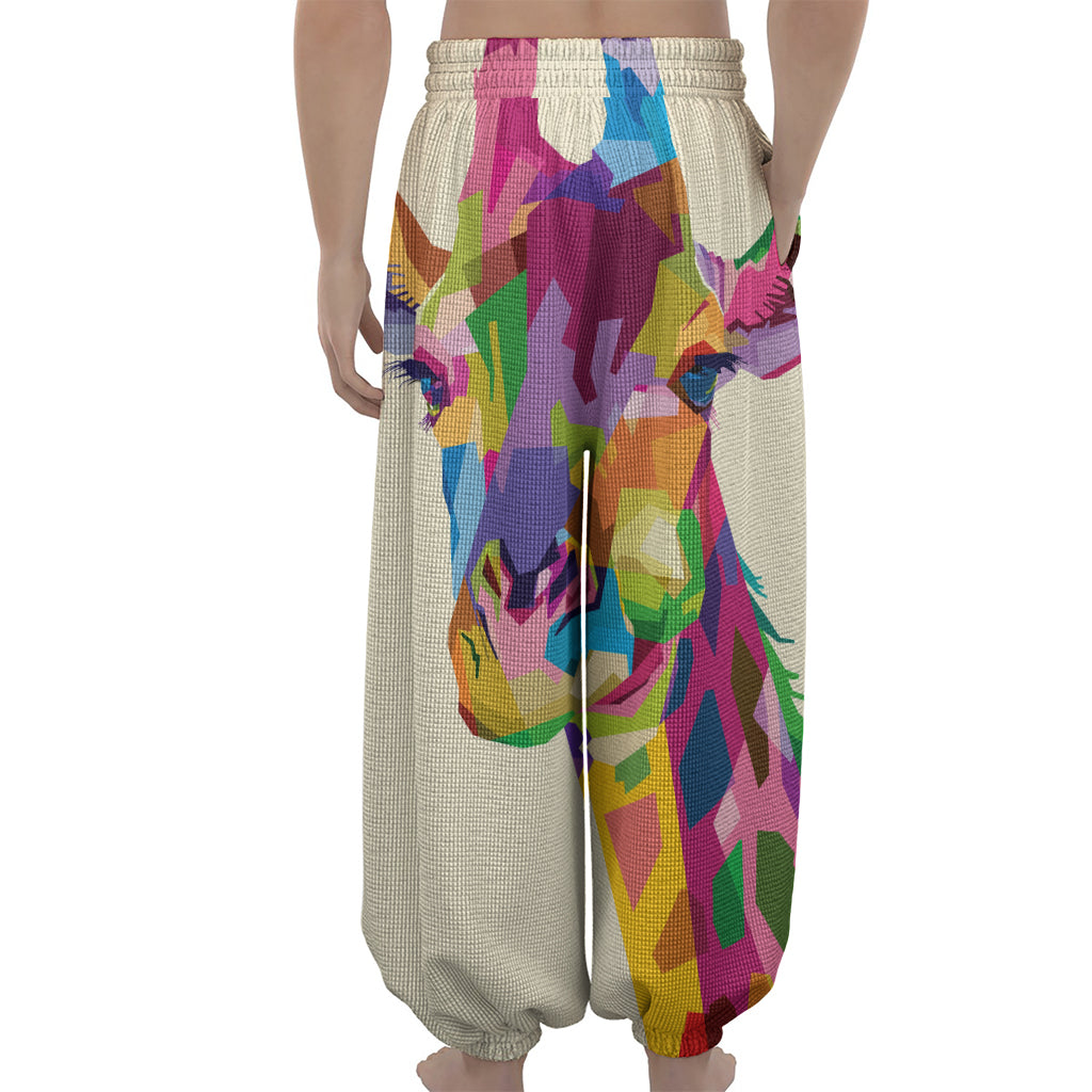 Colorful Giraffe Portrait Print Lantern Pants