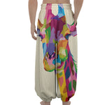 Colorful Giraffe Portrait Print Lantern Pants