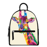 Colorful Giraffe Portrait Print Leather Backpack