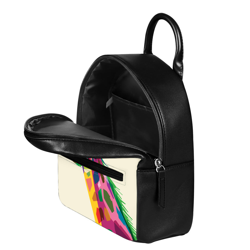 Colorful Giraffe Portrait Print Leather Backpack