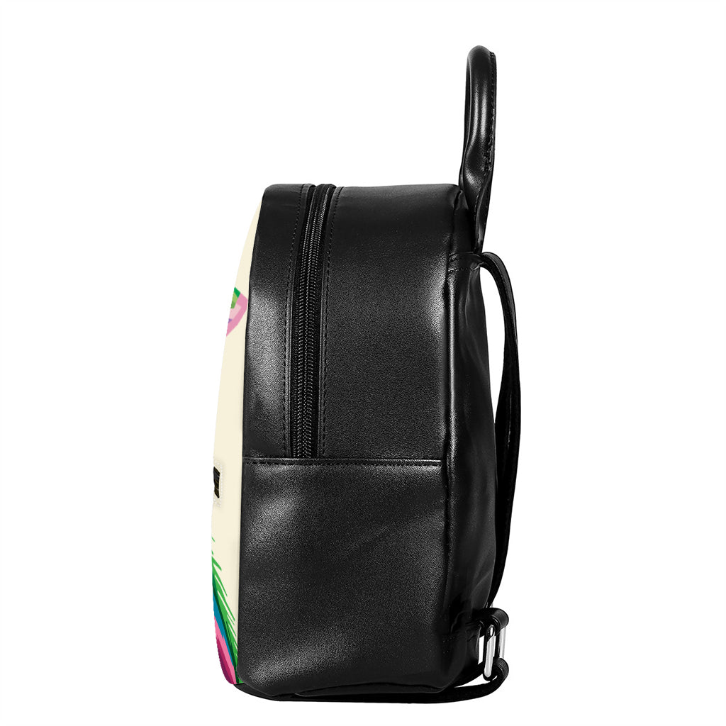 Colorful Giraffe Portrait Print Leather Backpack
