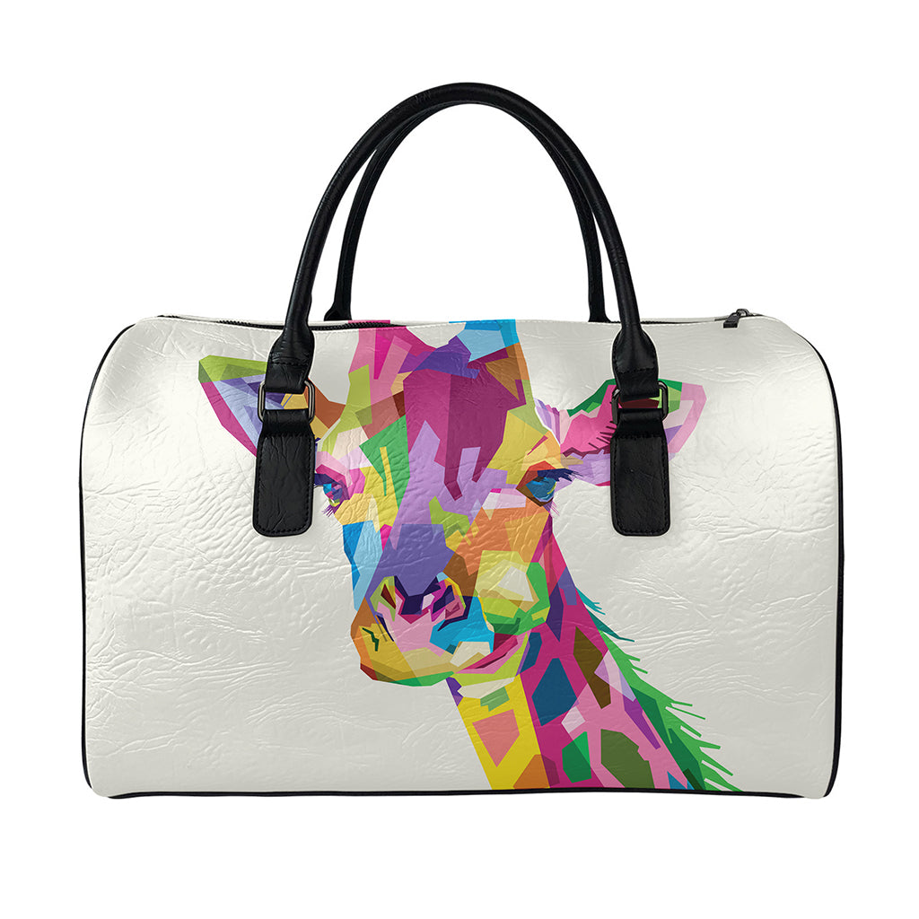 Colorful Giraffe Portrait Print Leather Duffle Bag