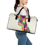 Colorful Giraffe Portrait Print Leather Duffle Bag