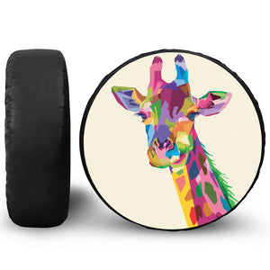 Colorful Giraffe Portrait Print Leather Spare Tire Cover