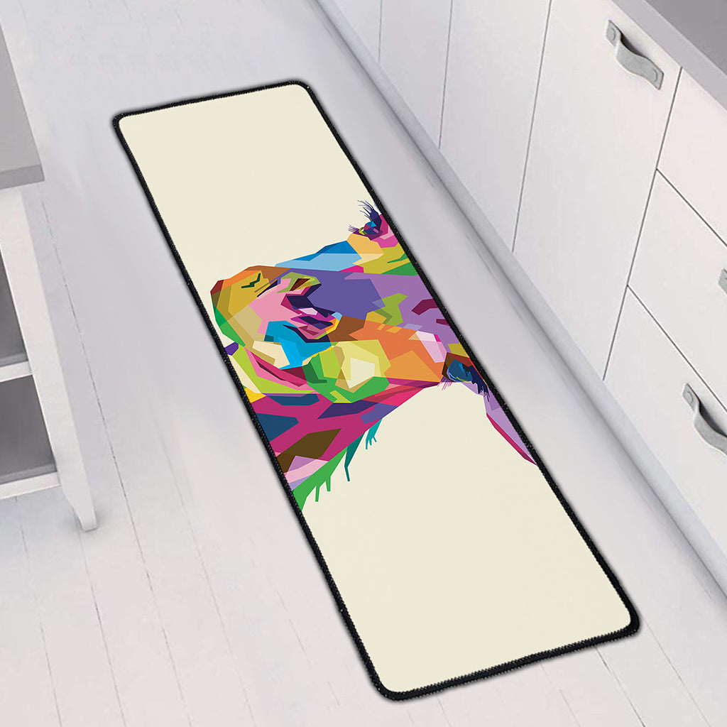 Colorful Giraffe Portrait Print Long Kitchen Mat