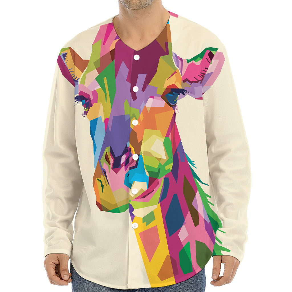 Colorful Giraffe Portrait Print Long Sleeve Baseball Jersey