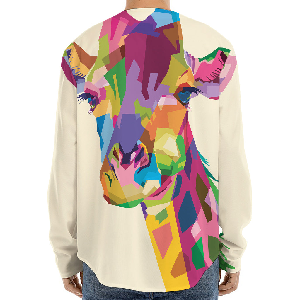 Colorful Giraffe Portrait Print Long Sleeve Baseball Jersey