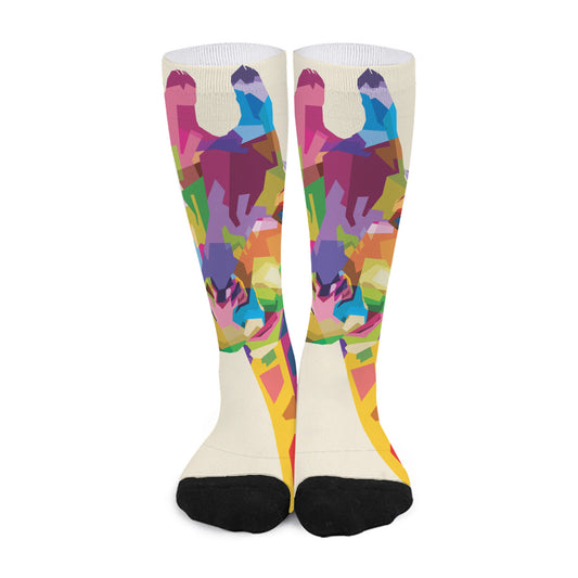 Colorful Giraffe Portrait Print Long Socks