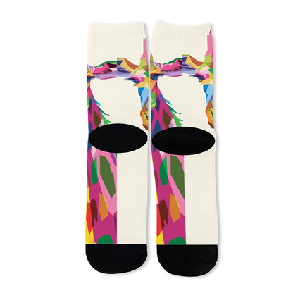 Colorful Giraffe Portrait Print Long Socks