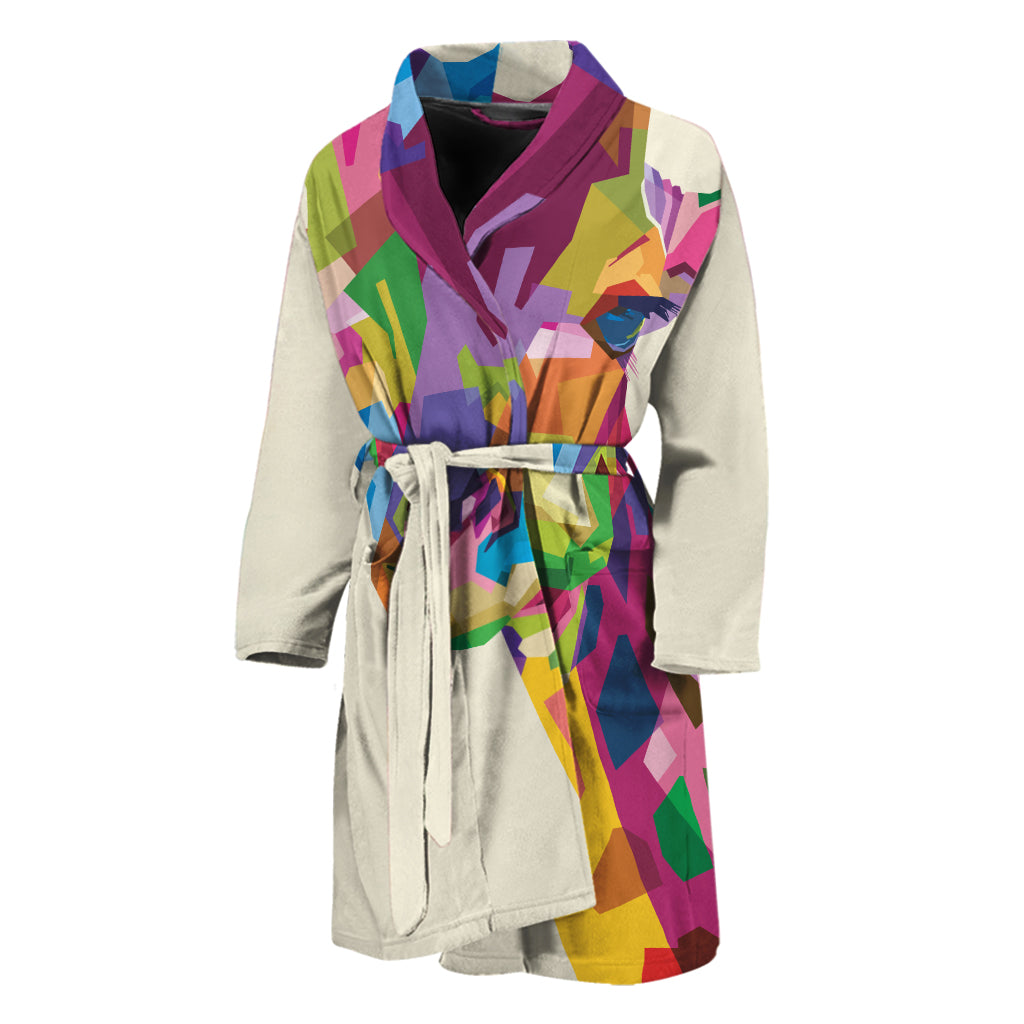 Colorful Giraffe Portrait Print Men's Bathrobe