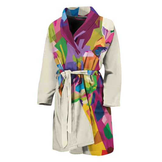 Colorful Giraffe Portrait Print Men's Bathrobe