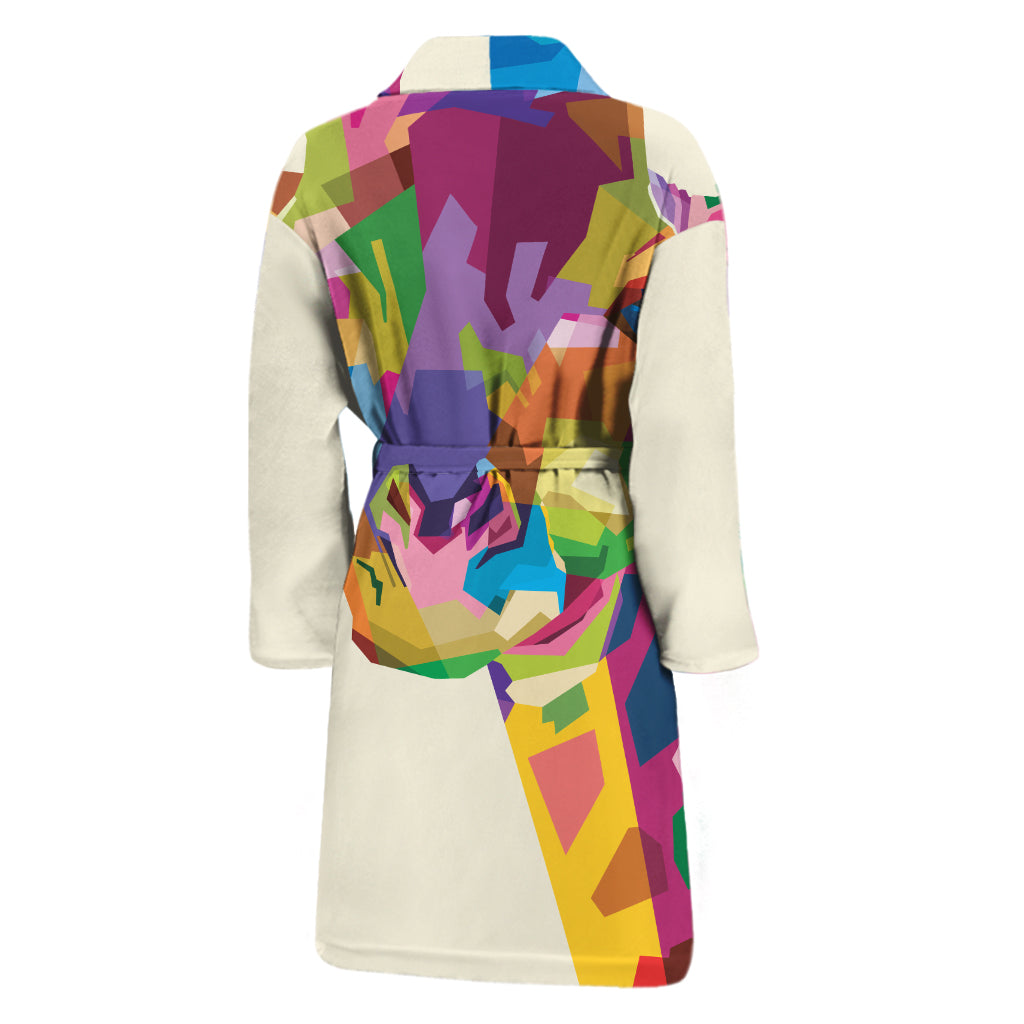 Colorful Giraffe Portrait Print Men's Bathrobe