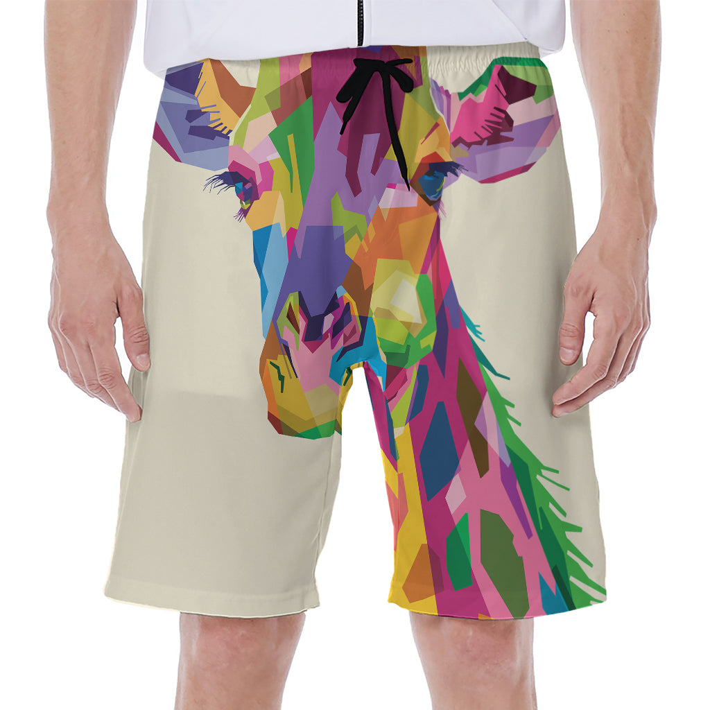 Colorful Giraffe Portrait Print Men's Beach Shorts
