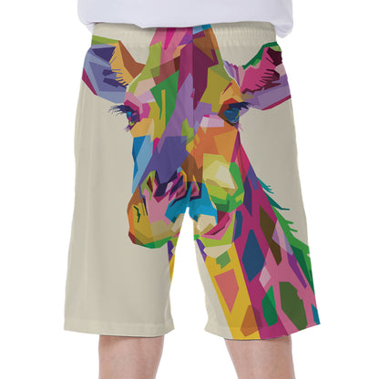 Colorful Giraffe Portrait Print Men's Beach Shorts
