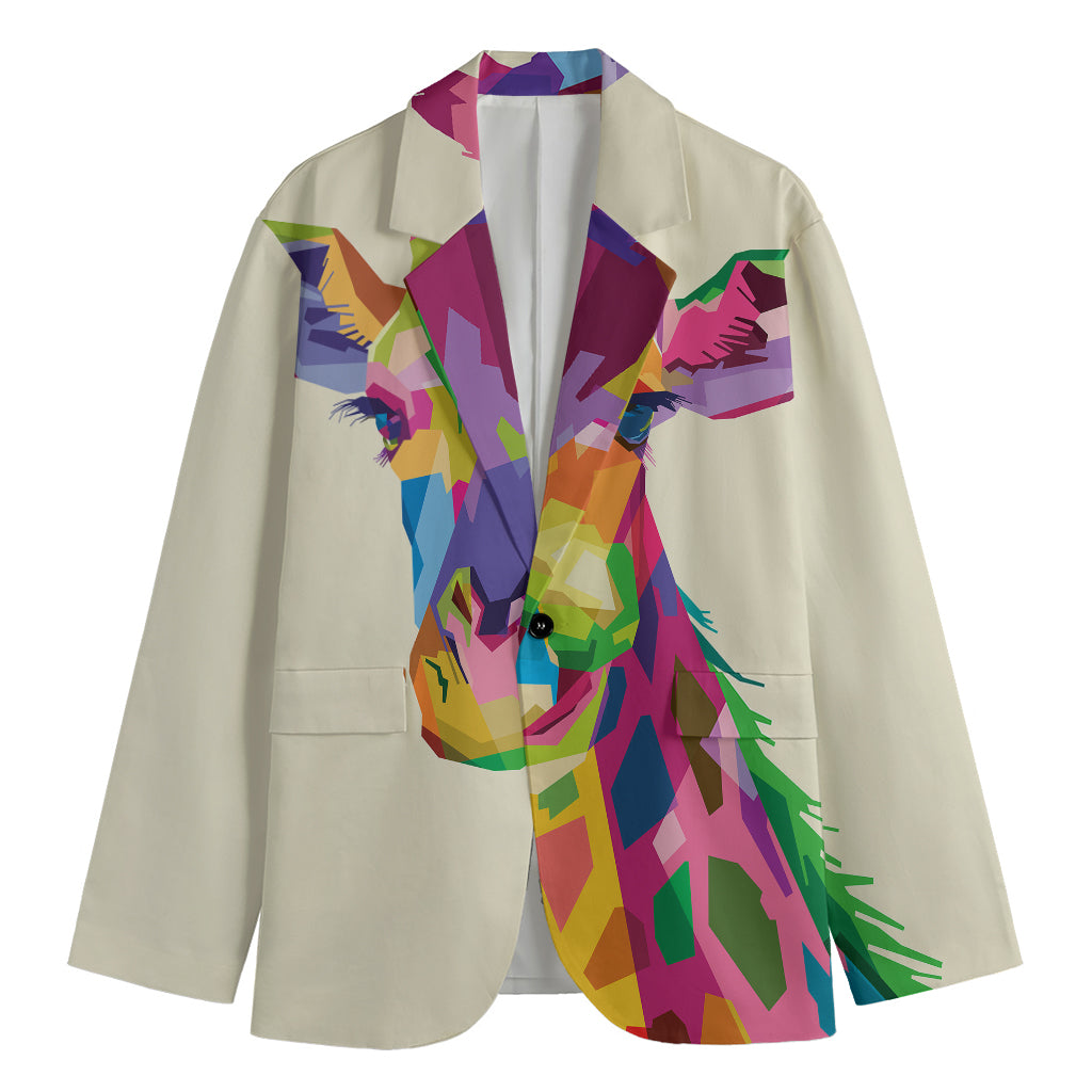 Colorful Giraffe Portrait Print Men's Blazer