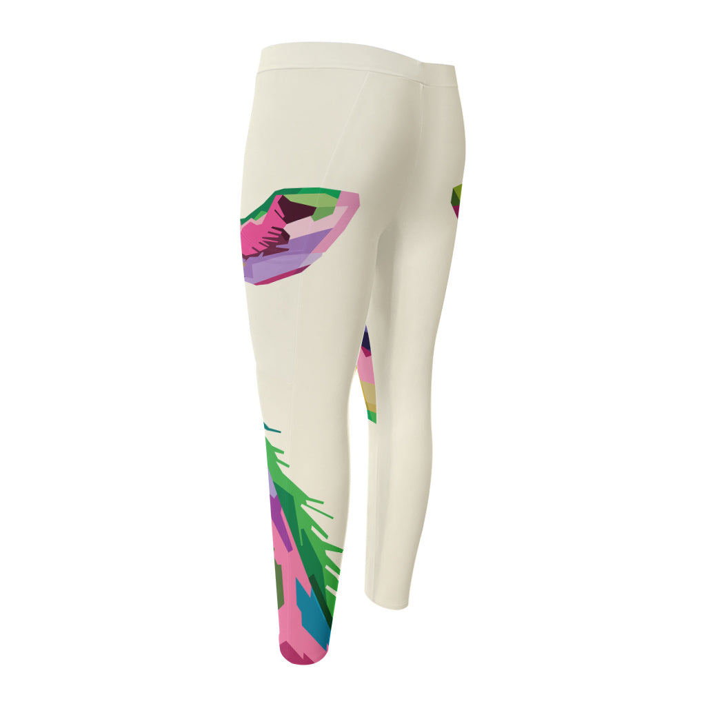 Colorful Giraffe Portrait Print Men's Compression Pants