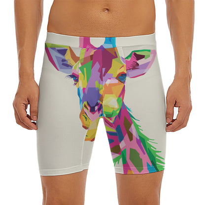 Colorful Giraffe Portrait Print Men's Long Boxer Briefs