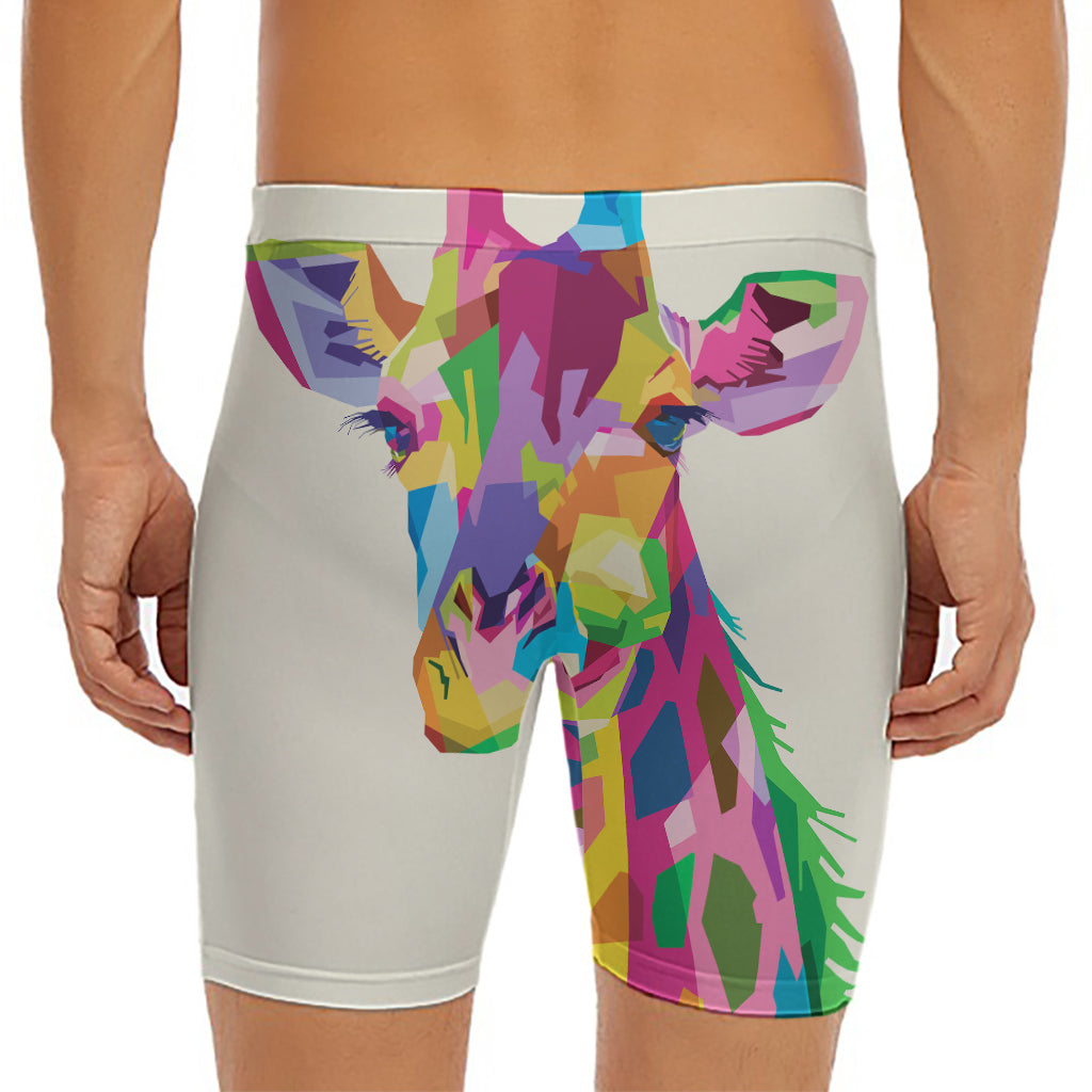 Colorful Giraffe Portrait Print Men's Long Boxer Briefs