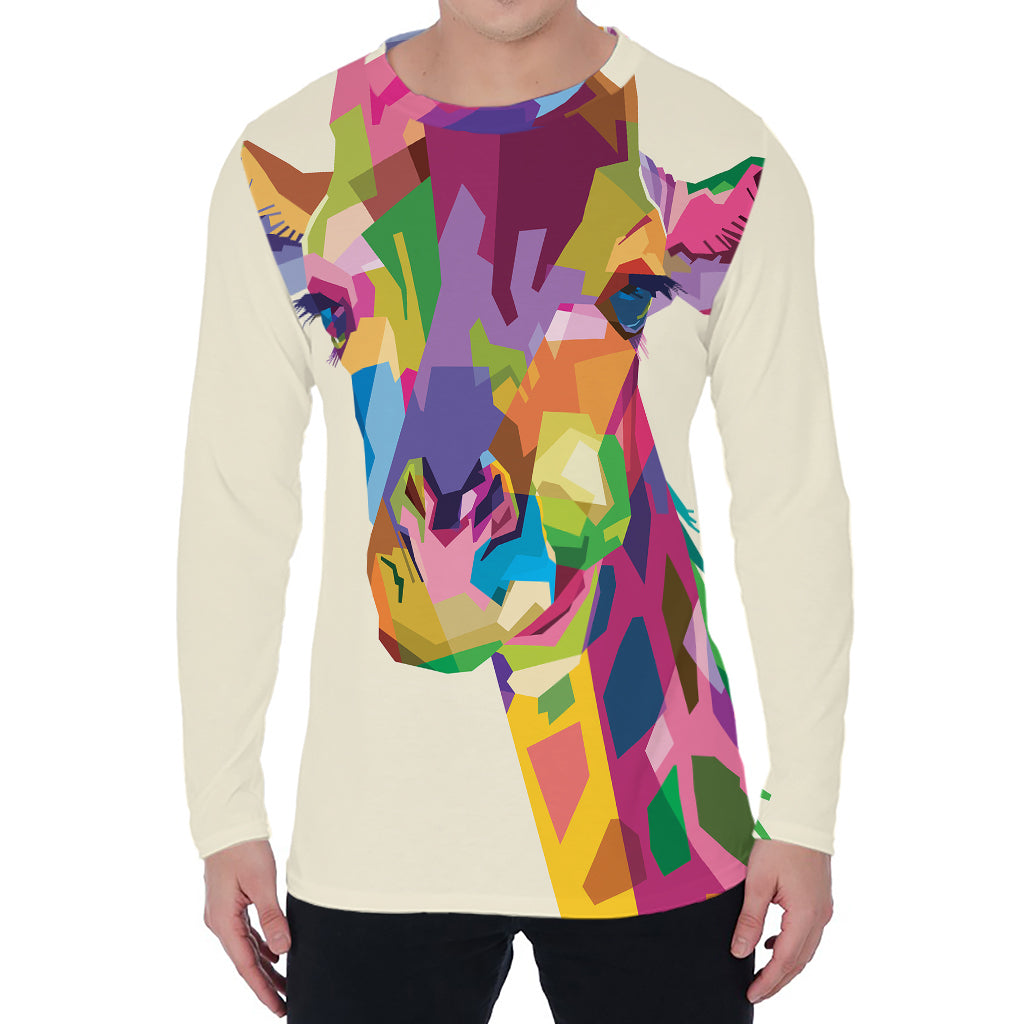 Colorful Giraffe Portrait Print Men's Long Sleeve T-Shirt