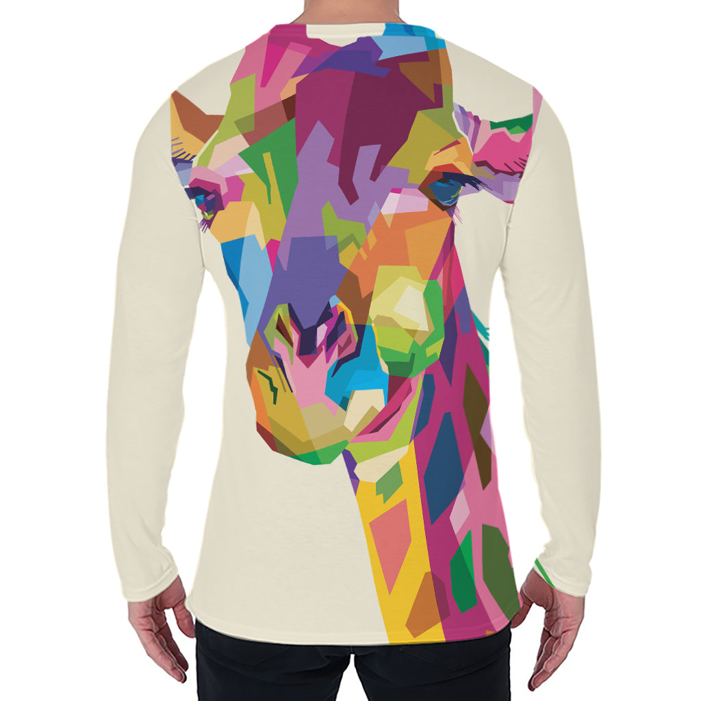 Colorful Giraffe Portrait Print Men's Long Sleeve T-Shirt