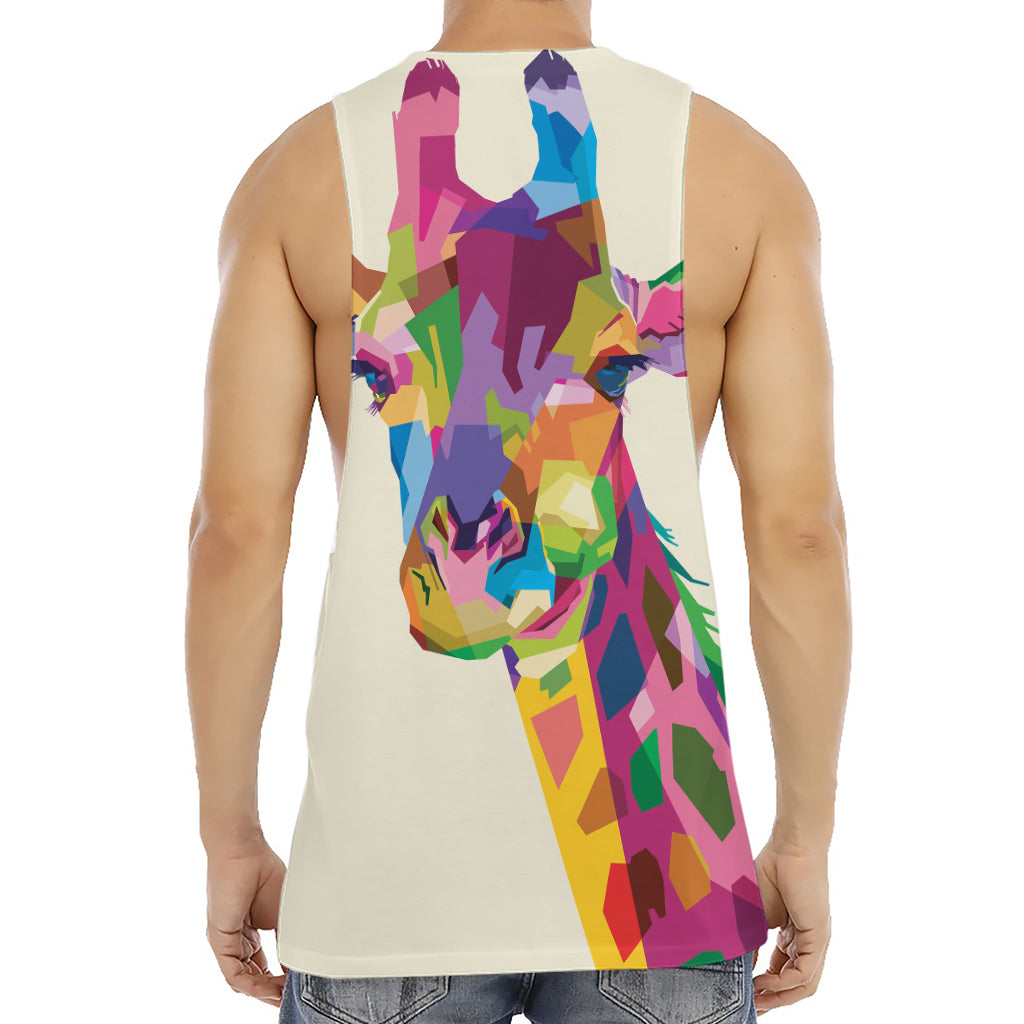 Colorful Giraffe Portrait Print Men's Muscle Tank Top