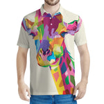 Colorful Giraffe Portrait Print Men's Polo Shirt