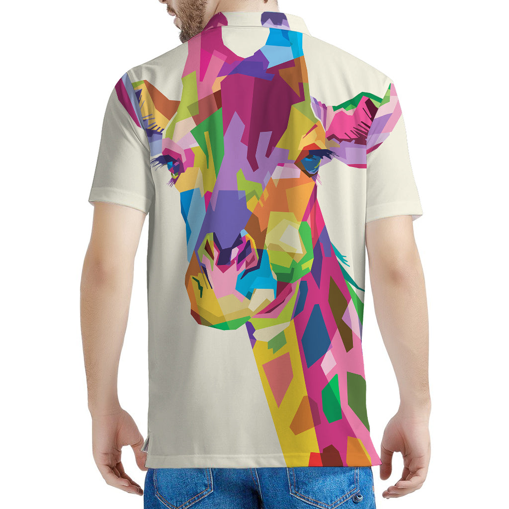 Colorful Giraffe Portrait Print Men's Polo Shirt