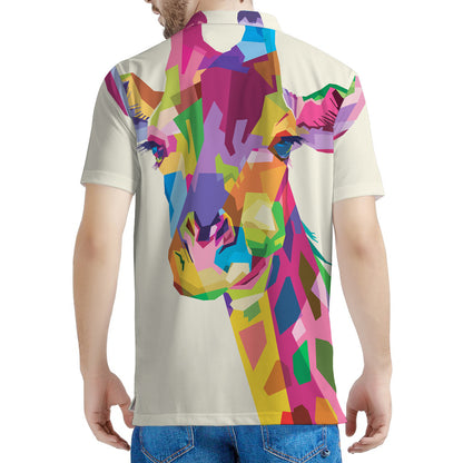Colorful Giraffe Portrait Print Men's Polo Shirt