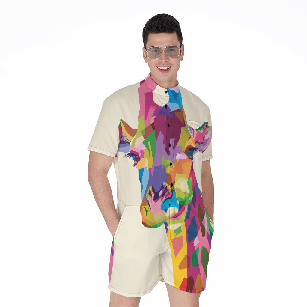 Colorful Giraffe Portrait Print Men's Rompers