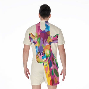 Colorful Giraffe Portrait Print Men's Rompers